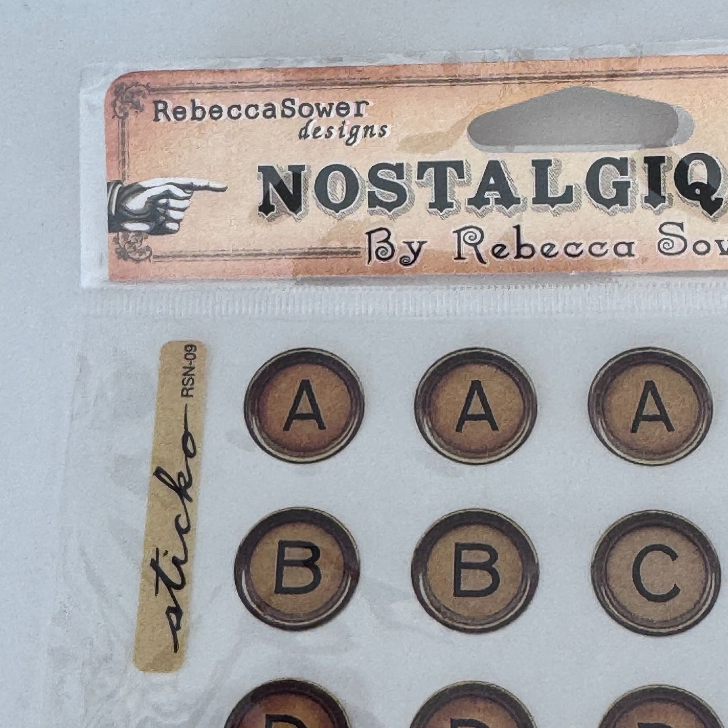 Sticko Nostalgiques Stickers Aged Typewriter ABC Alphabet Journaling Scrapbook Ephemera Rebecca Sower Cardmaking Craft
