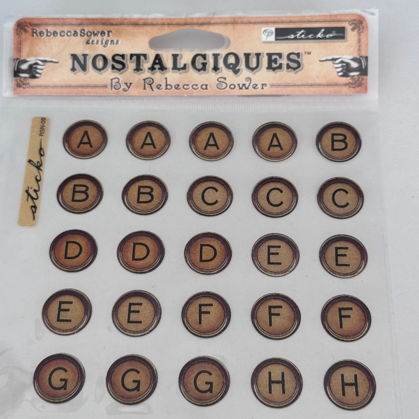Sticko Nostalgiques Stickers Aged Typewriter ABC Alphabet Journaling Scrapbook Ephemera Rebecca Sower Cardmaking Craft