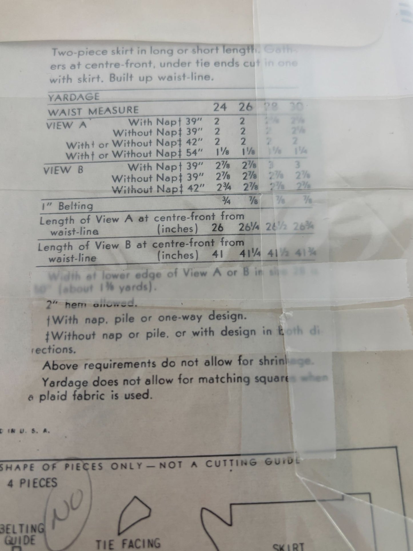 Vogue Sewing Pattern 5743 Long Gathered Skirt 30 Inch Waist 1940s Vintage Rare