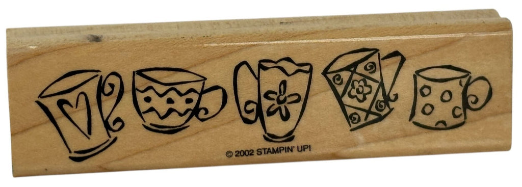 Stampin Up Rubber Stamp Teacup Border Coffee Mug Tea Cup Card Making Craft Wood