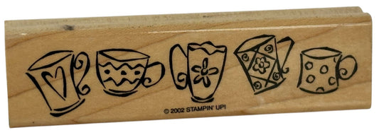 Stampin Up Rubber Stamp Teacup Border Coffee Mug Tea Cup Card Making Craft Wood