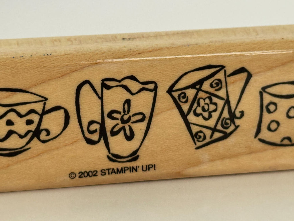 Stampin Up Rubber Stamp Teacup Border Coffee Mug Tea Cup Card Making Craft Wood