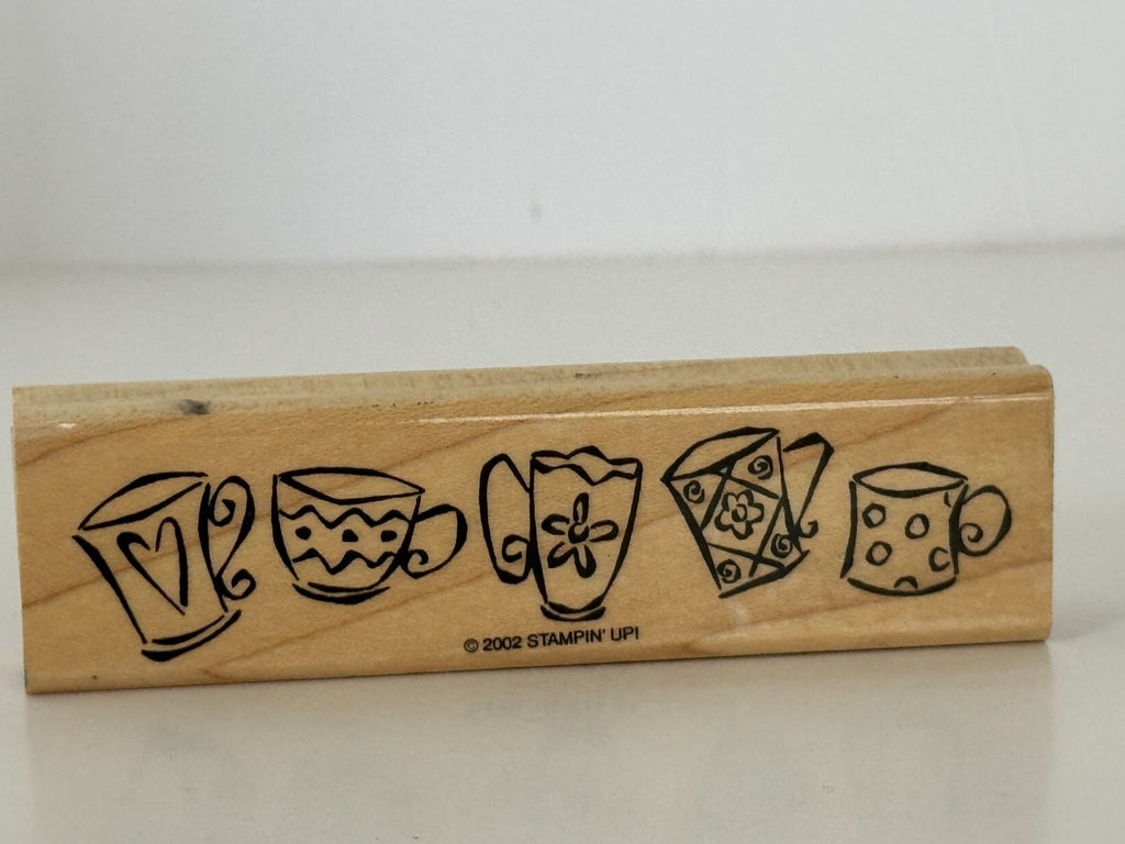 Stampin Up Rubber Stamp Teacup Border Coffee Mug Tea Cup Card Making Craft Wood