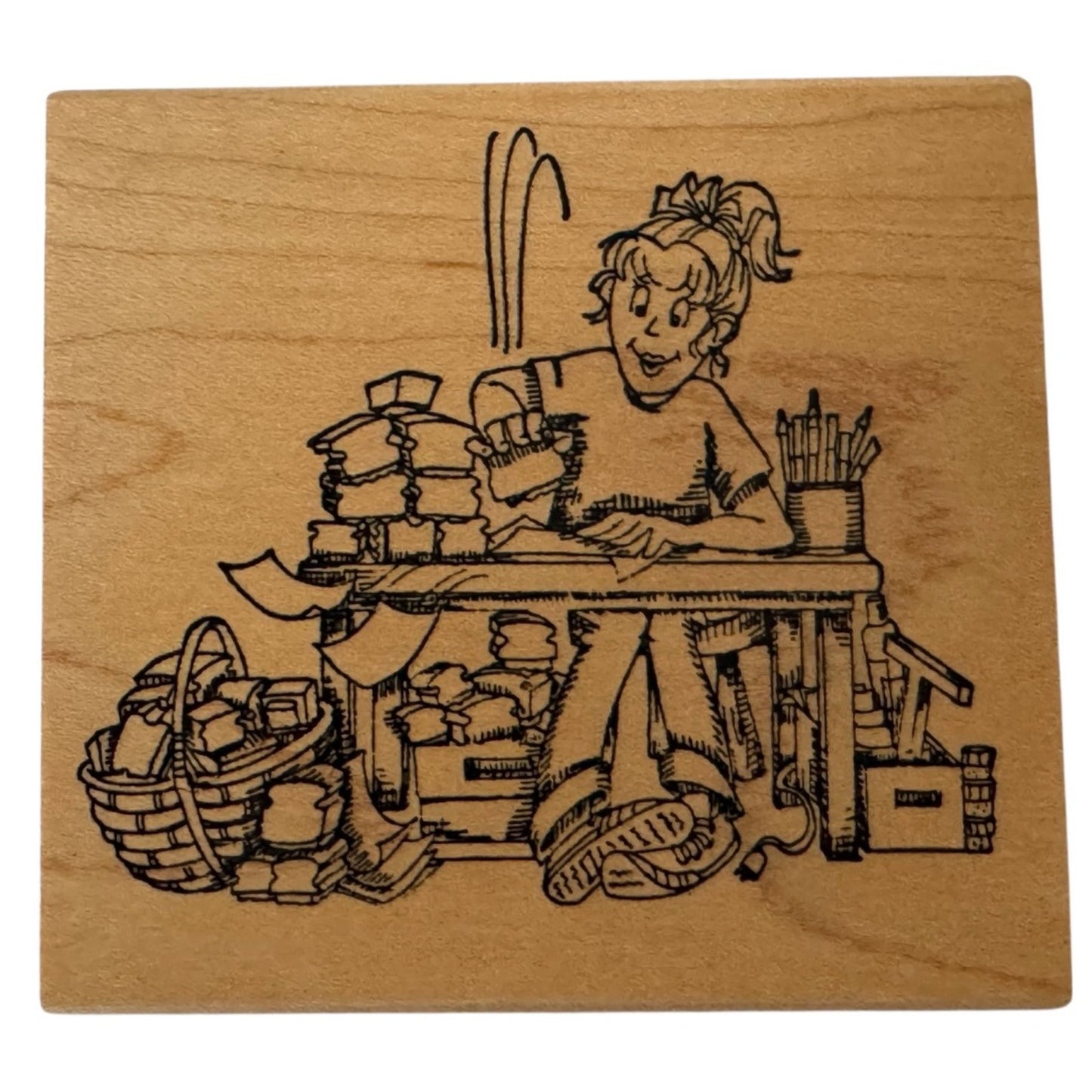 Art Impressions Rubber Stamp Crafter Messy Desk Working Mom Artist Card Maker