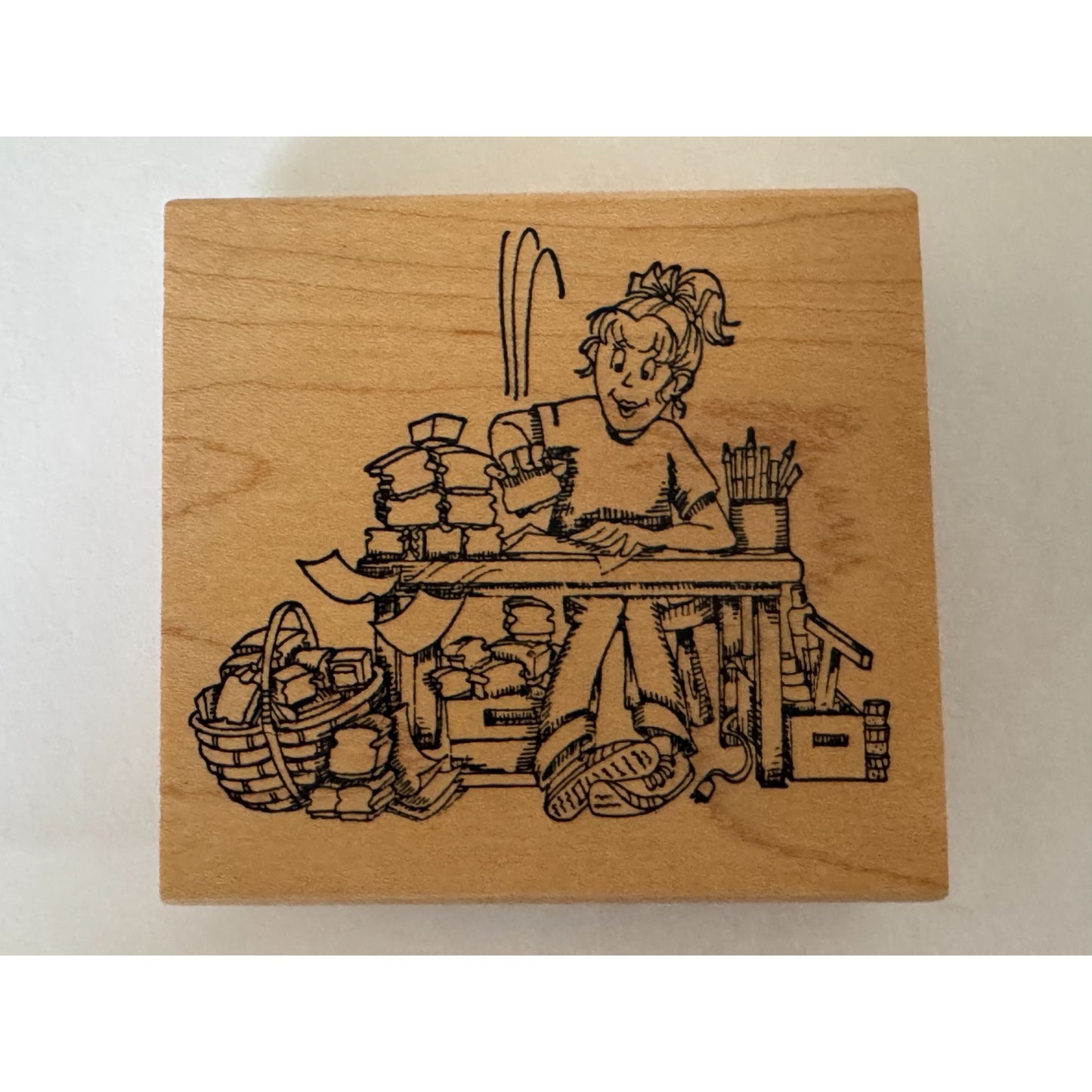 Art Impressions Rubber Stamp Crafter Messy Desk Working Mom Artist Card Maker