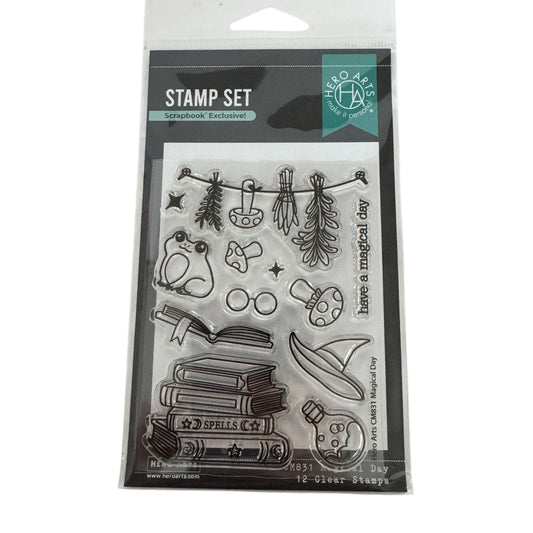 Hero Arts Clear Stamp Set Magical Day Witch Hat Book Halloween Fantasy Craft Art