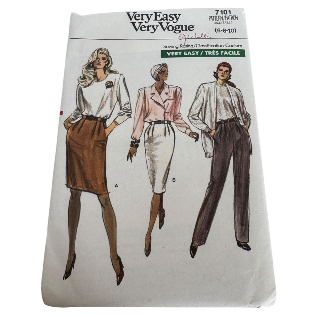 Vogue Sewing Pattern 7101 Straight Skirt Pants 6 8 10 Vintage 1980s Easy Uncut