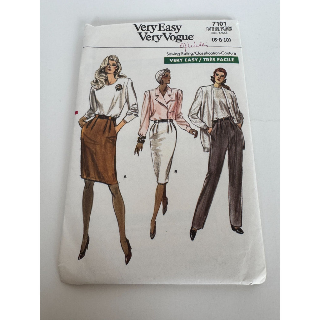 Vogue Sewing Pattern 7101 Straight Skirt Pants 6 8 10 Vintage 1980s Easy Uncut