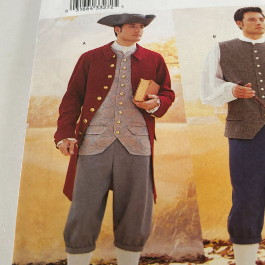 Butterick Sewing Pattern 3072 Mens Colonial Costume Outfit 32-36 Uncut Coat Vest Breeches