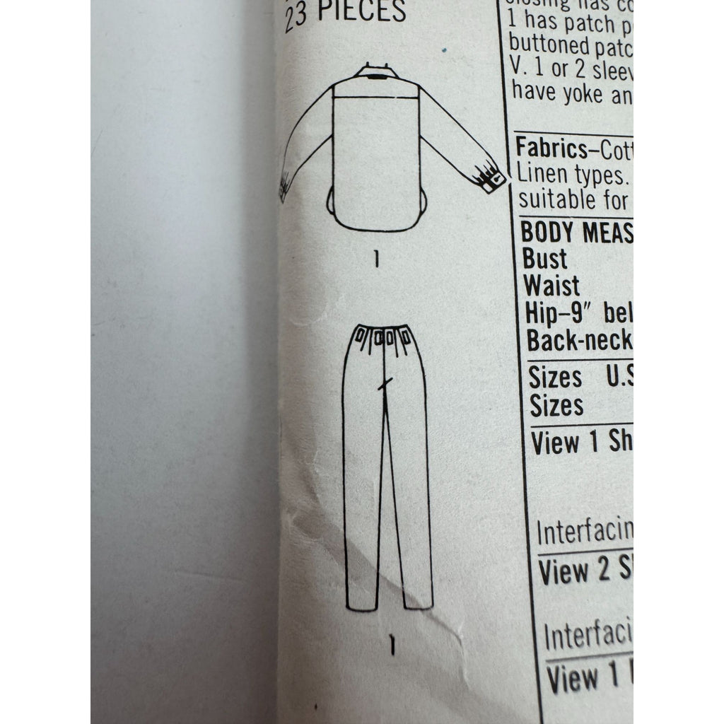 Simplicity Sewing Pattern 7310 Pants Shorts Front Button Shirt 1980s Size 12 UC