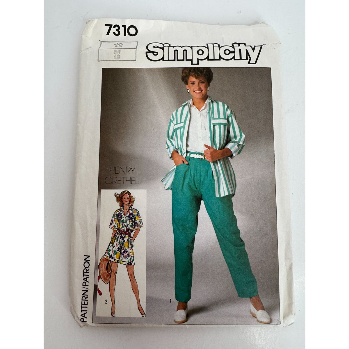 Simplicity Sewing Pattern 7310 Pants Shorts Front Button Shirt 1980s Size 12 UC