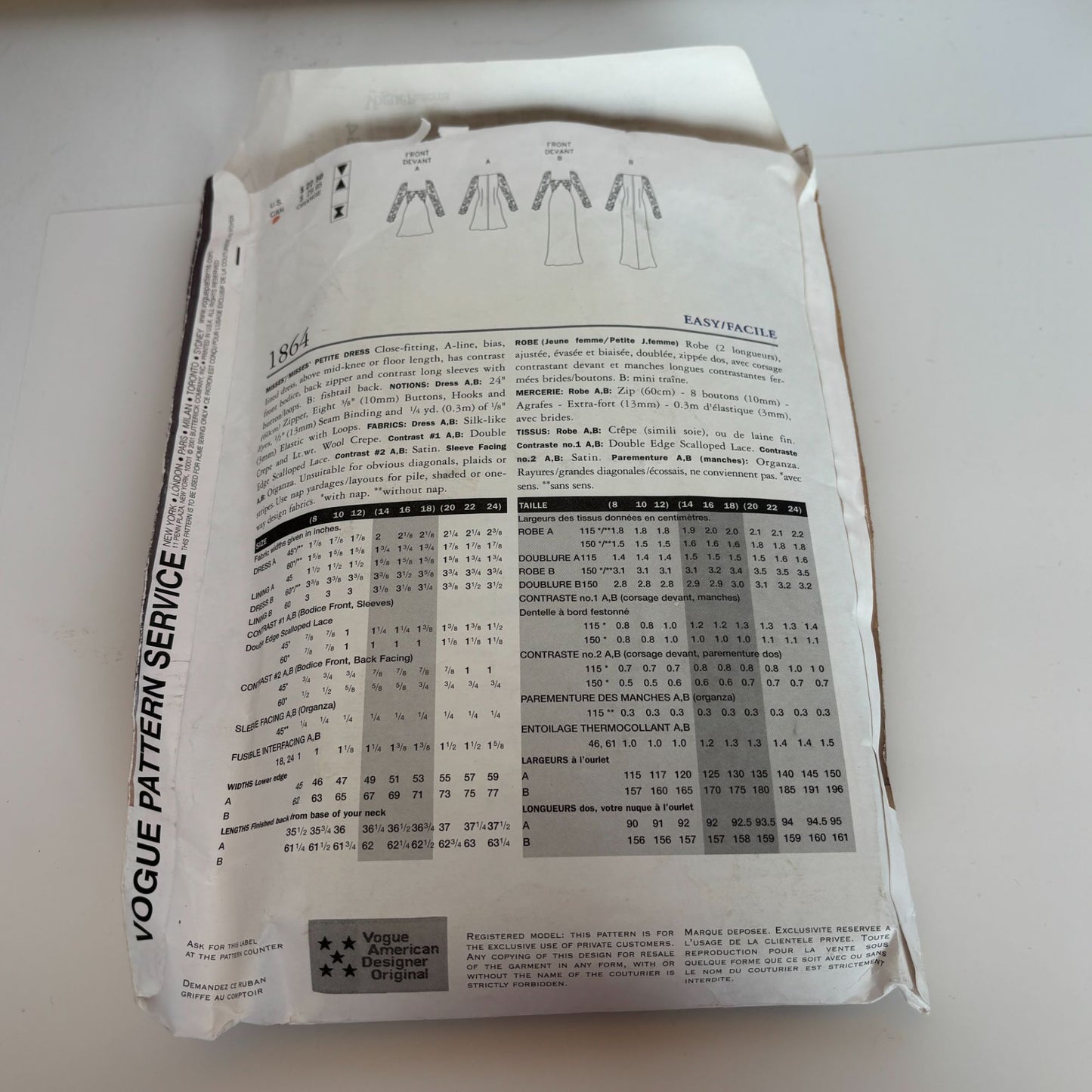 Vogue Sewing Pattern 1864 Wedding Dress Gown Lace Badgley Mischka CUT 14 16 18