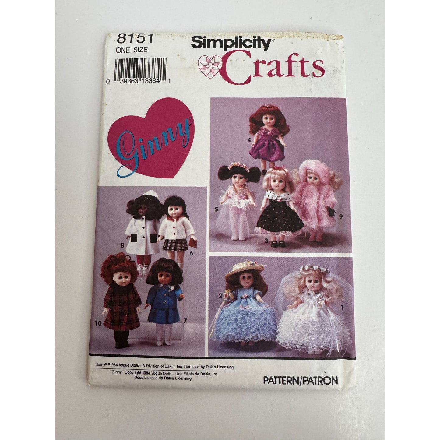 Simplicity Crafts Sewing Pattern 8151 Ginny Doll Clothing Clothes Party Dress UC