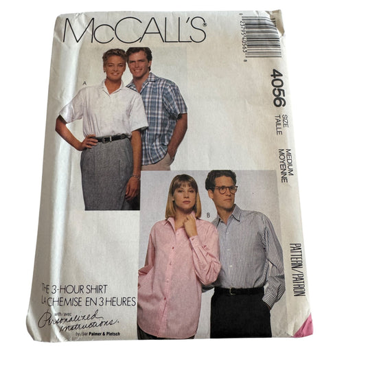 McCalls Sewing Pattern 4056 The Three Hour Shirt Mens Misses Teen Boy Bust 36-38