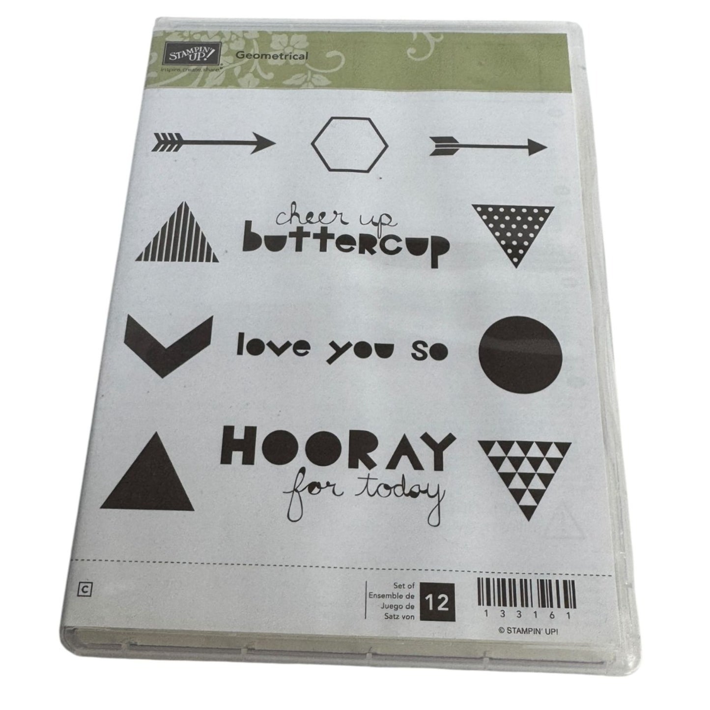 Stampin Up Clear Mount Rubber Stamp Set Geometrical Cheer Up Buttercup Arrows