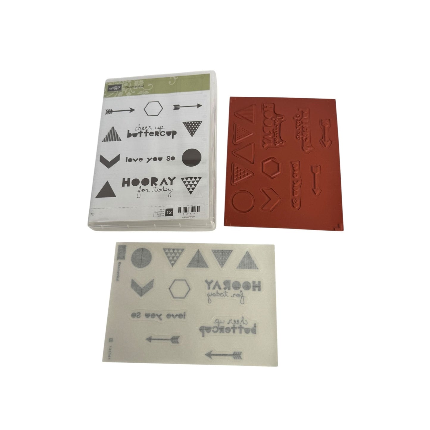 Stampin Up Clear Mount Rubber Stamp Set Geometrical Cheer Up Buttercup Arrows