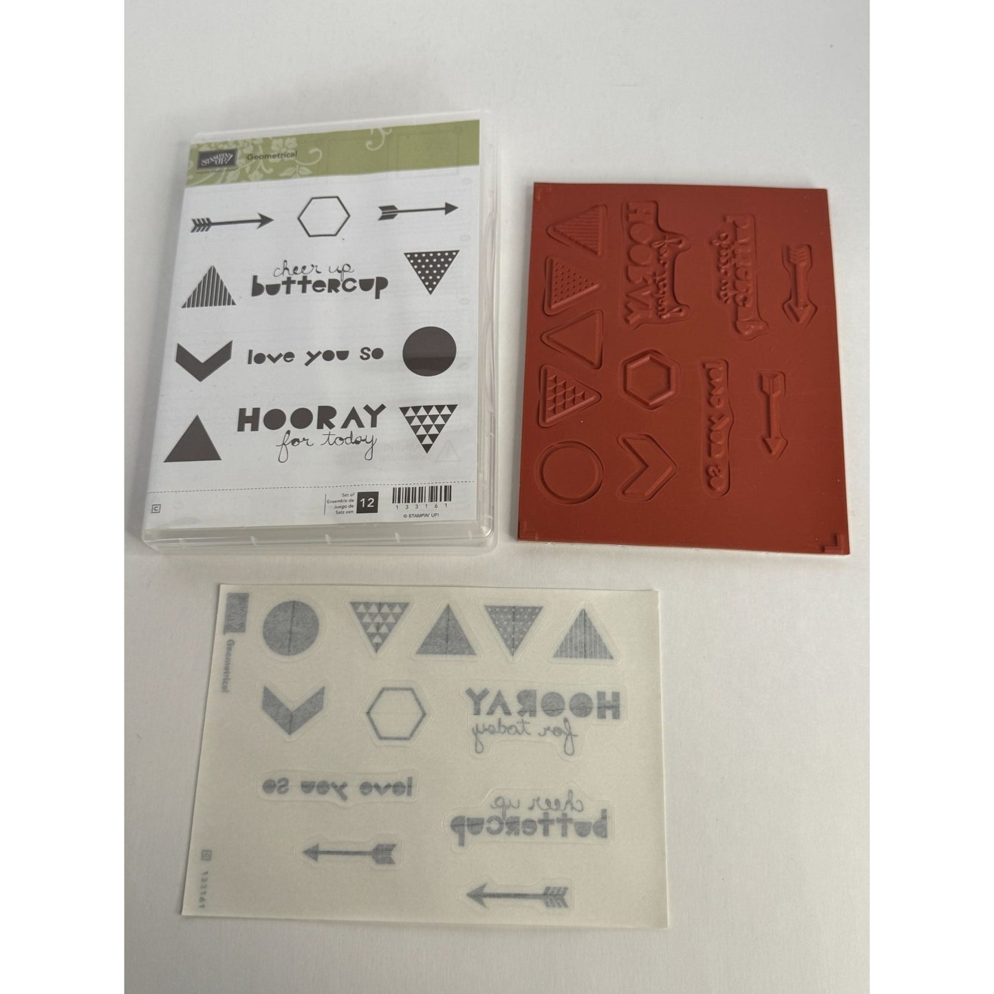 Stampin Up Clear Mount Rubber Stamp Set Geometrical Cheer Up Buttercup Arrows