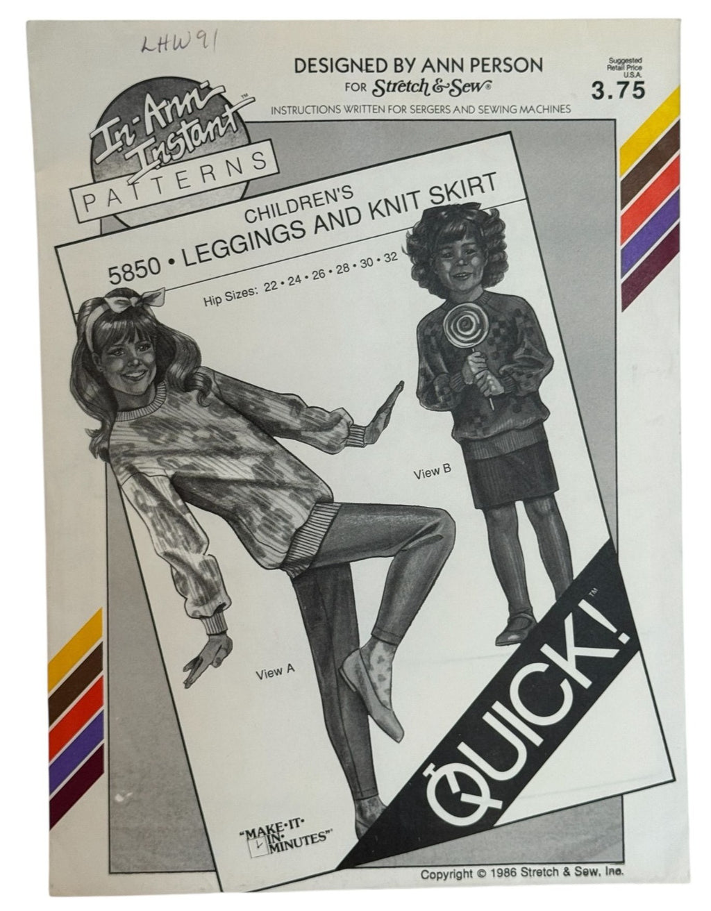 Stretch and Sew Sewing Pattern 5850 Girls Leggings and Knit Skirt Vintage 1980s