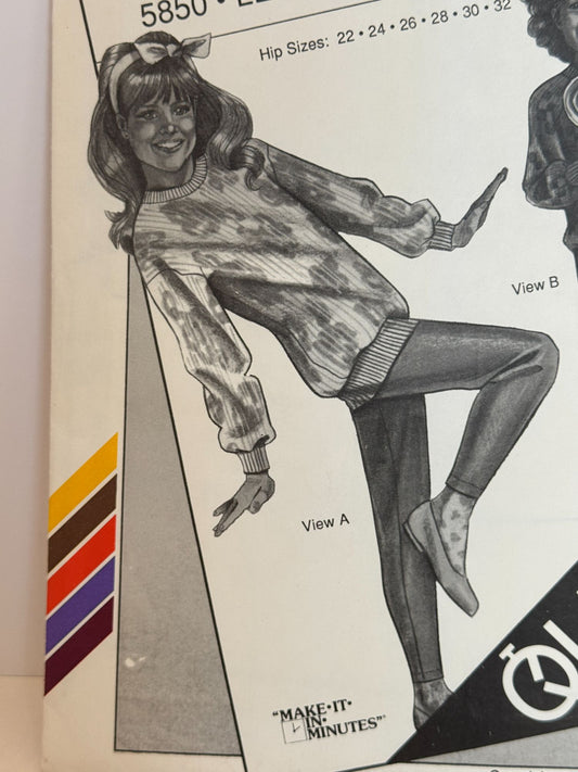 Stretch and Sew Sewing Pattern 5850 Girls Leggings and Knit Skirt Vintage 1980s