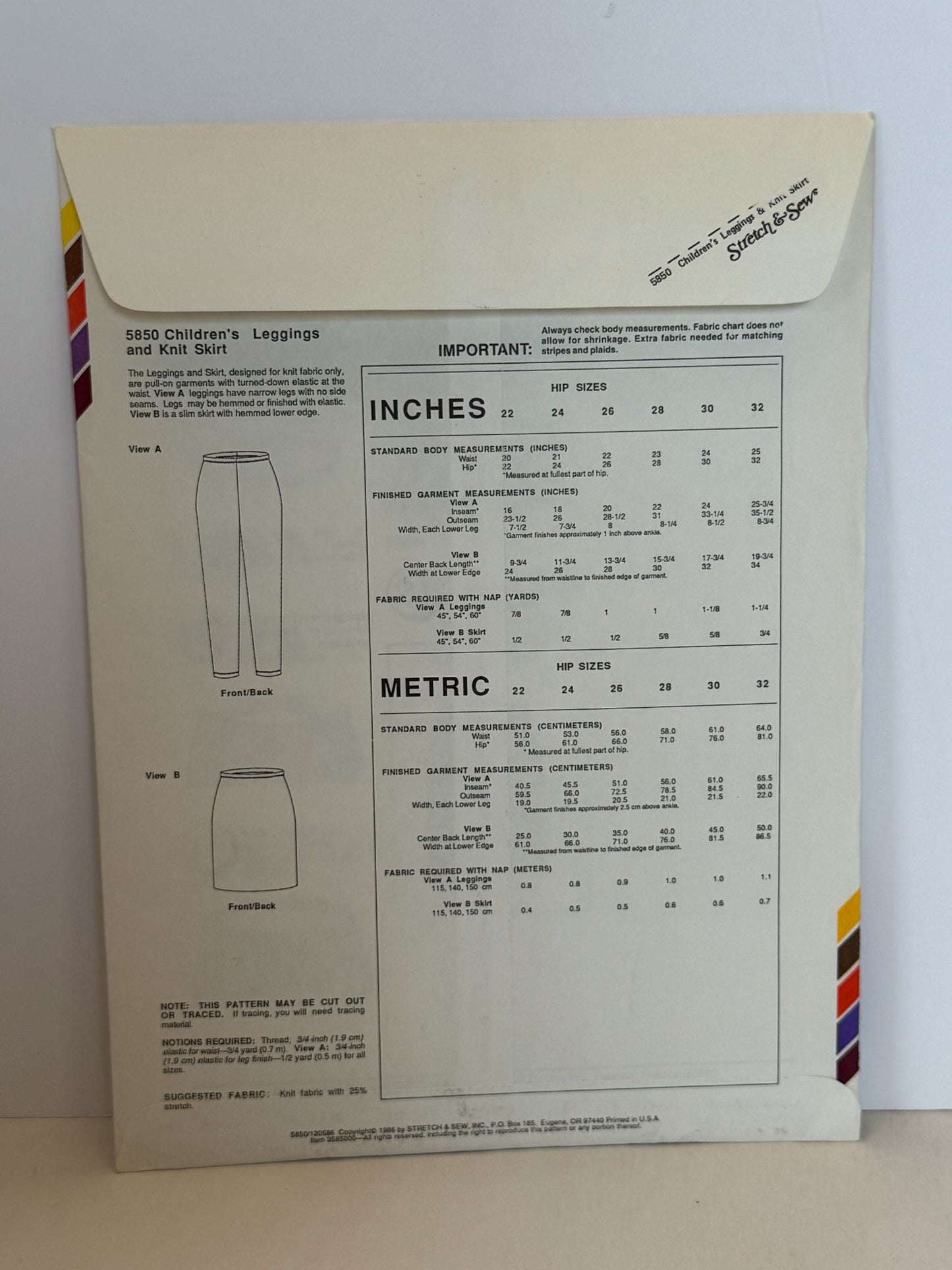 Stretch and Sew Sewing Pattern 5850 Girls Leggings and Knit Skirt Vintage 1980s