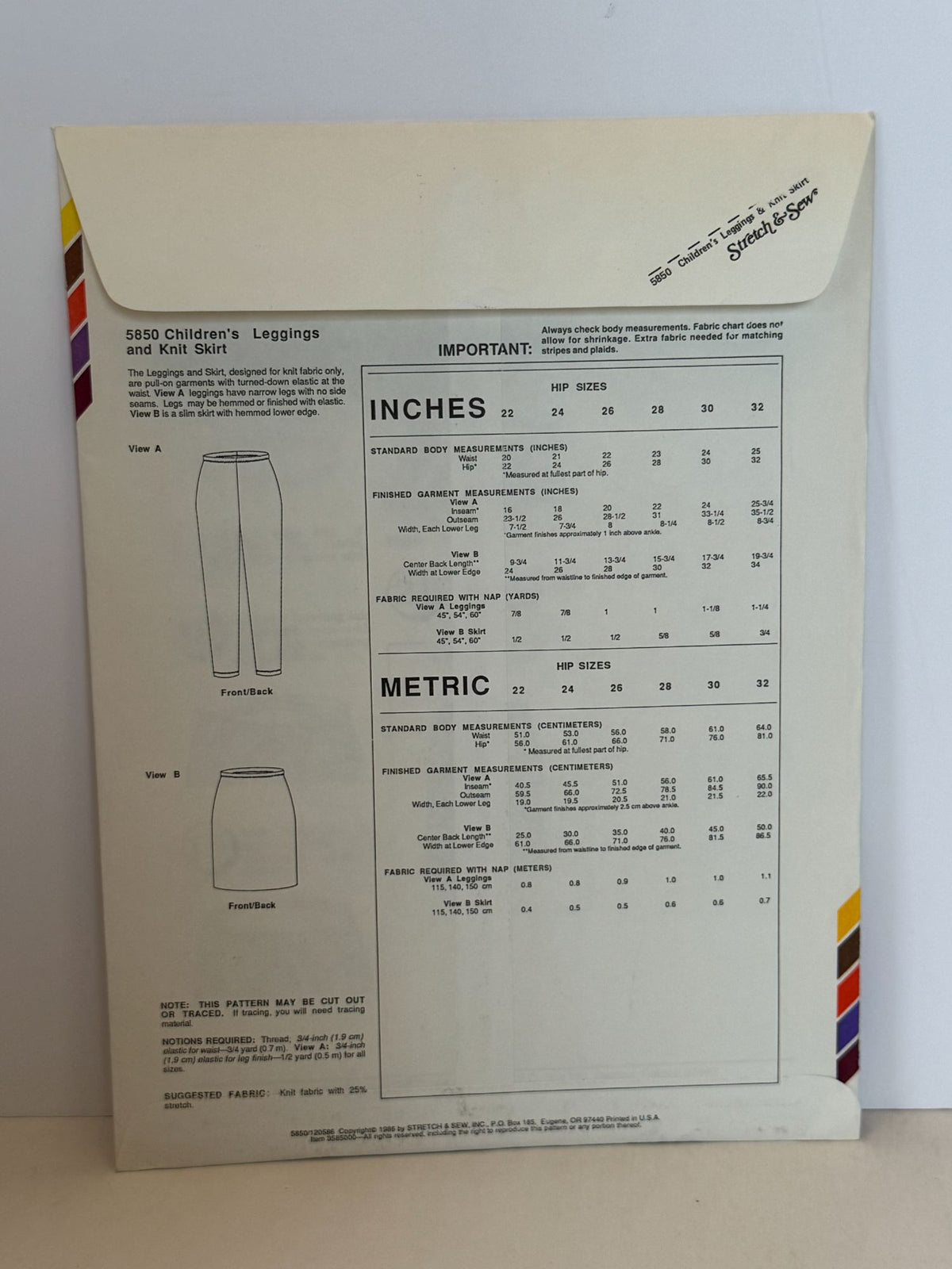 Stretch and Sew Sewing Pattern 5850 Girls Leggings and Knit Skirt Vintage 1980s