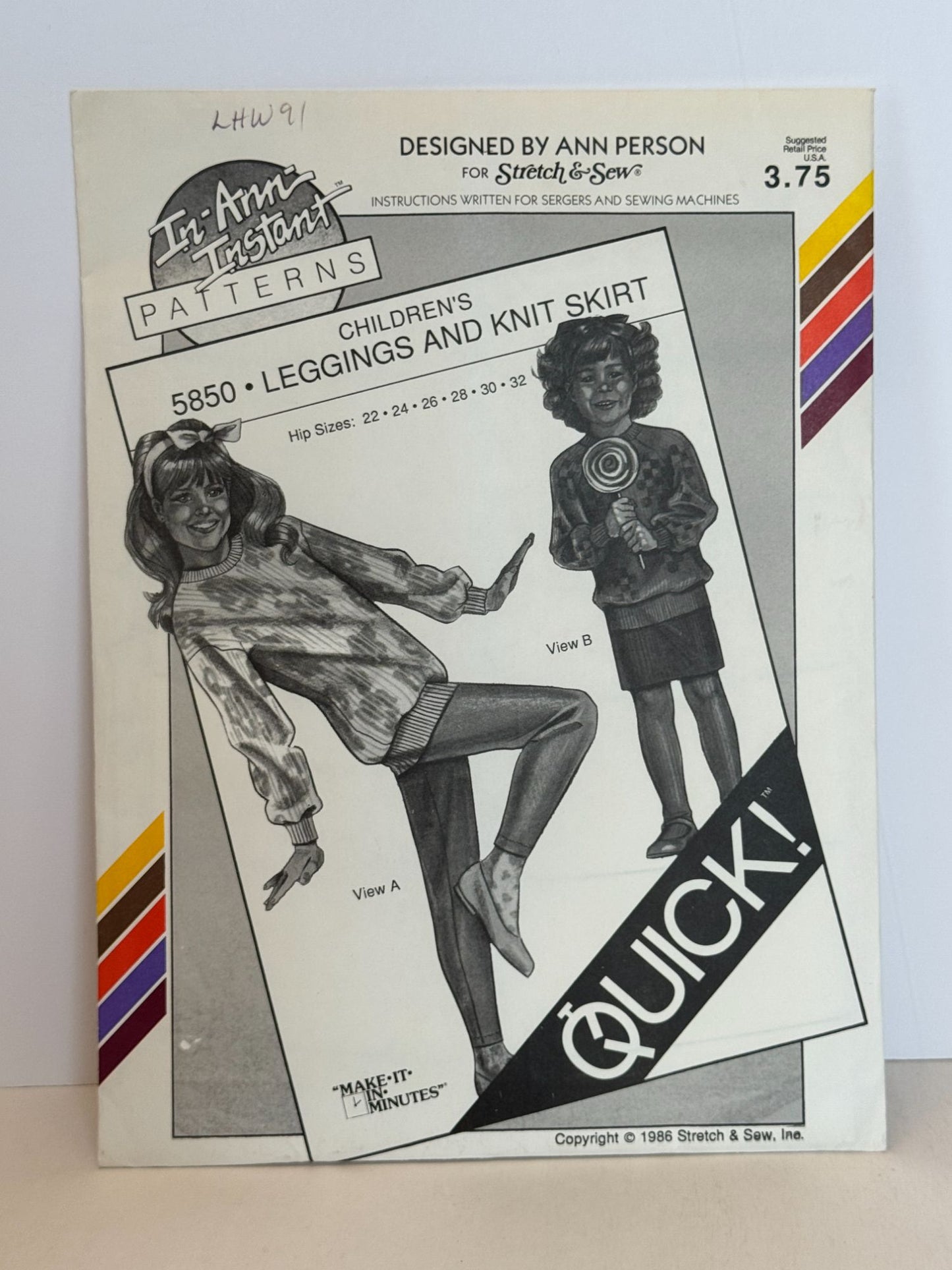 Stretch and Sew Sewing Pattern 5850 Girls Leggings and Knit Skirt Vintage 1980s