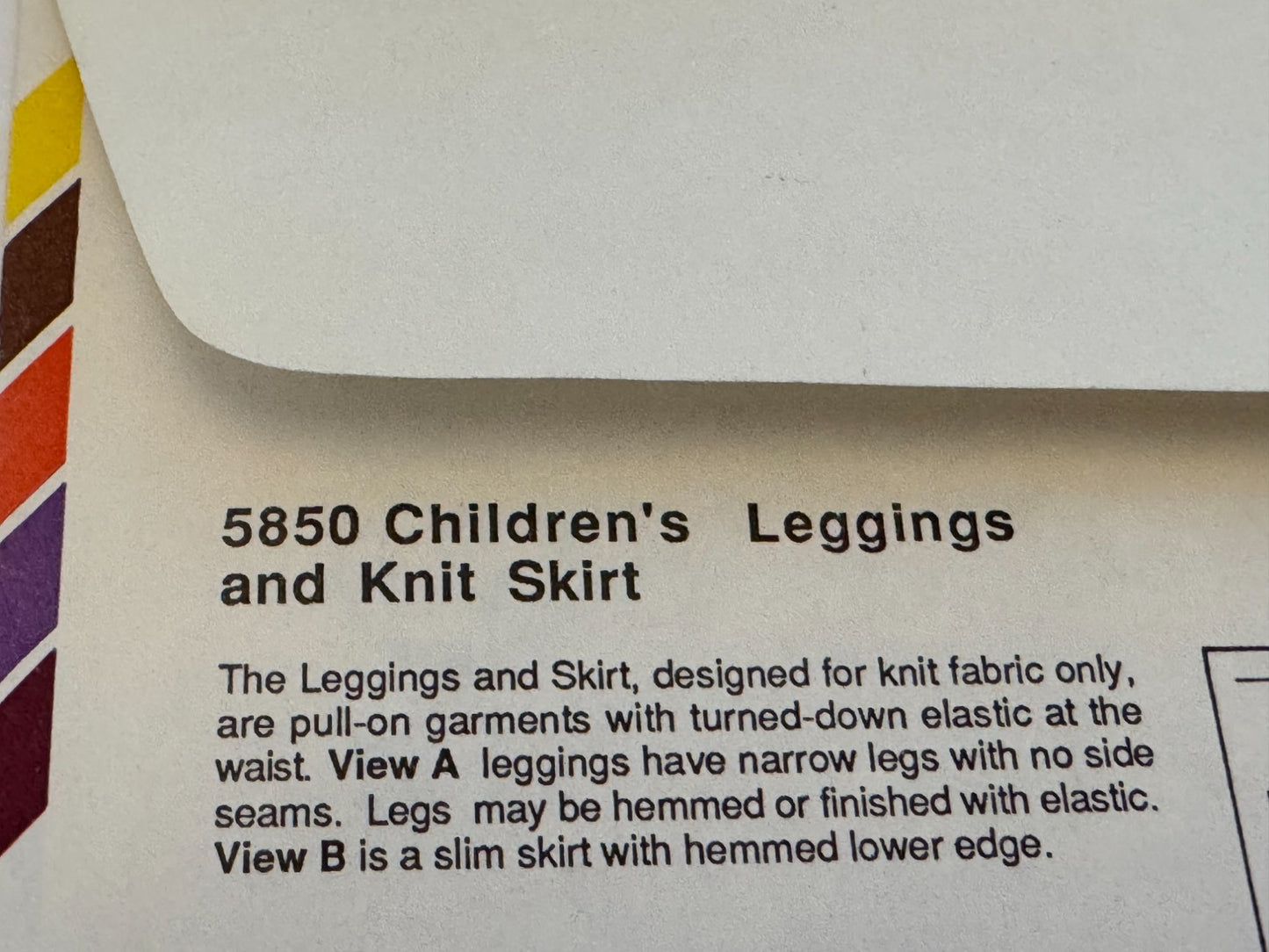 Stretch and Sew Sewing Pattern 5850 Girls Leggings and Knit Skirt Vintage 1980s
