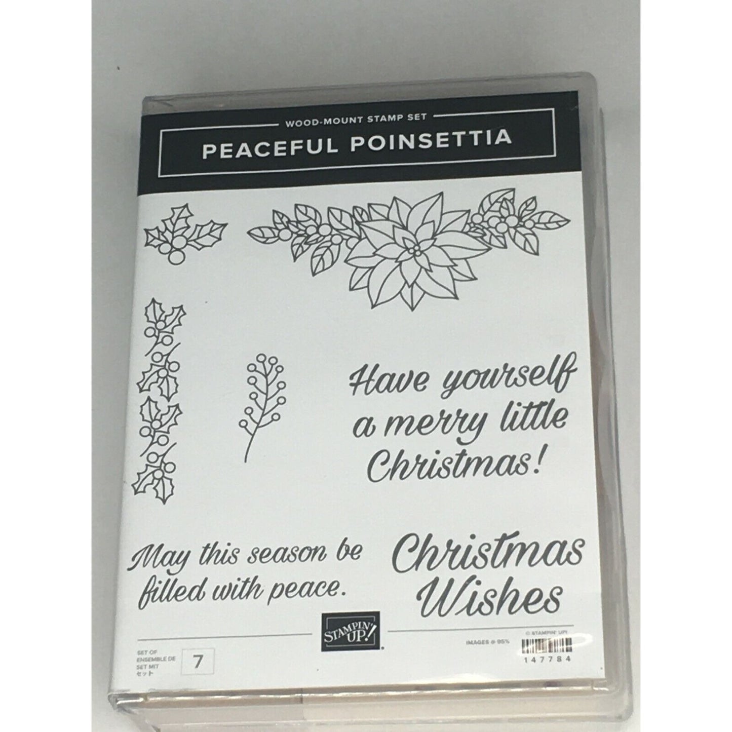 Stampin Up Peaceful Poinsettia Rubber Stamp Set Christmas Holly Berries Peace