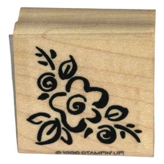 Stampin Up Rubber Stamp Floral Corner Flowers Card Making Spring Wood Mounted