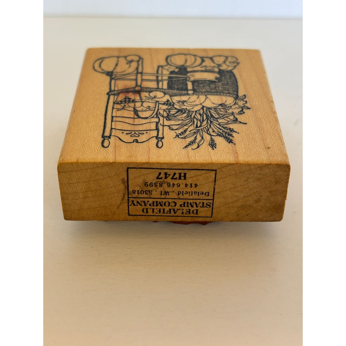 Delafield Rubber Stamp Harvest Chair Pumpkin Basket Apples Fall Thanksgiving Cardmaking Corn Stalks