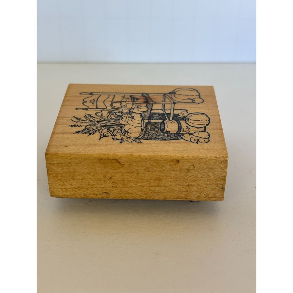 Delafield Rubber Stamp Harvest Chair Pumpkin Basket Apples Fall Thanksgiving Cardmaking Corn Stalks