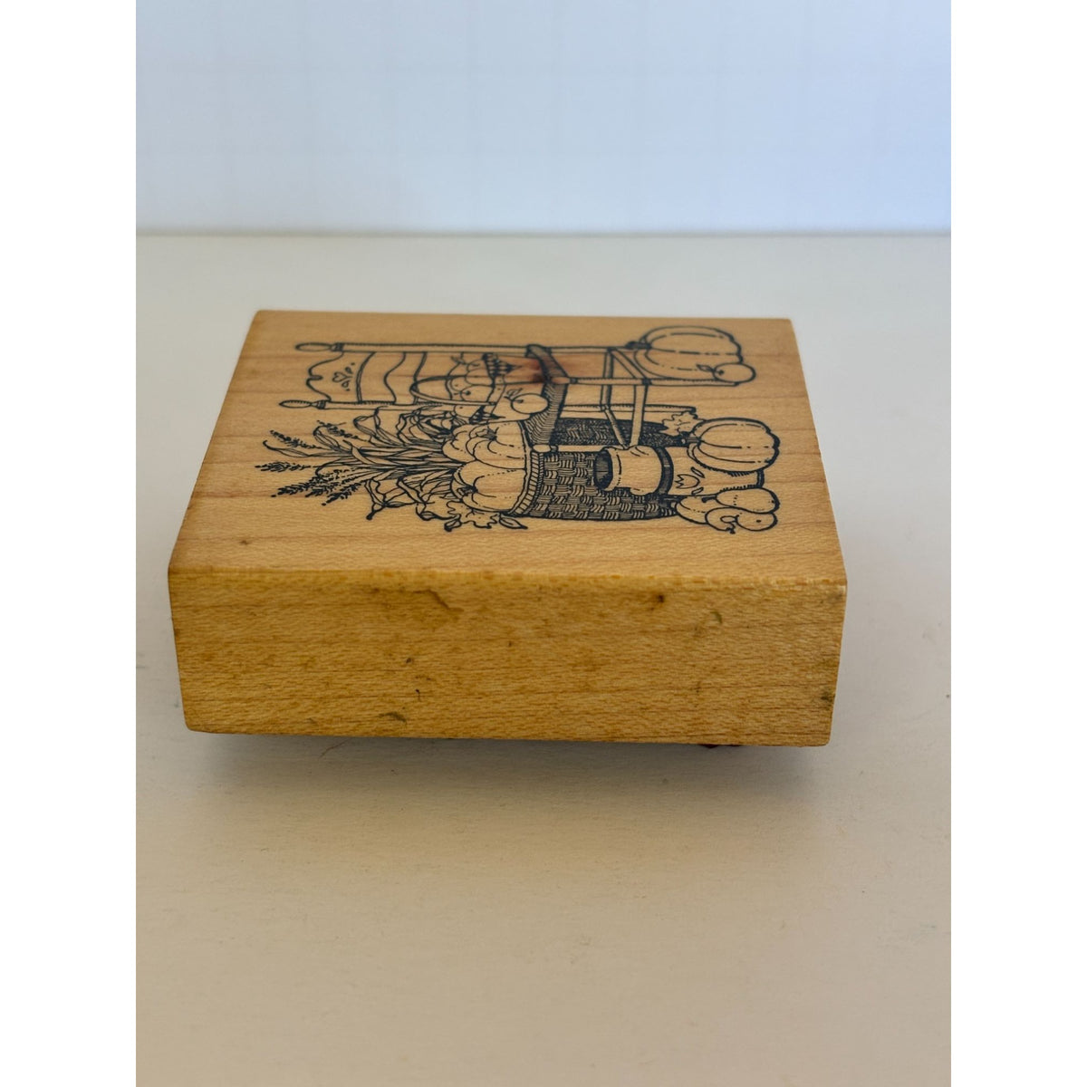 Delafield Rubber Stamp Harvest Chair Pumpkin Basket Apples Fall Thanksgiving Cardmaking Corn Stalks