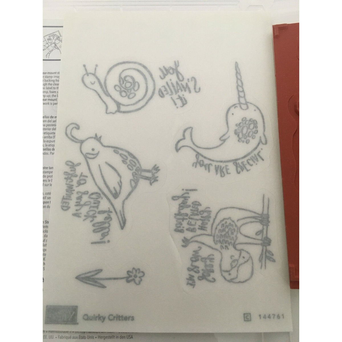 Stampin' Up Quirky Critters Rubber Stamps Animals Snail Pun Sloth Quail Flower 5