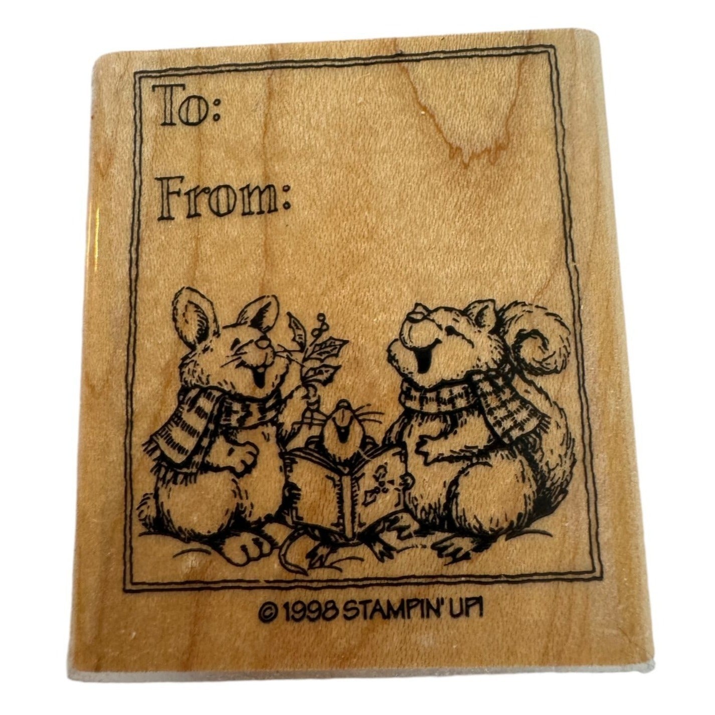 Stampin Up Rubber Stamp Squirrel Rabbit Christmas Gift Tag Card Making To From