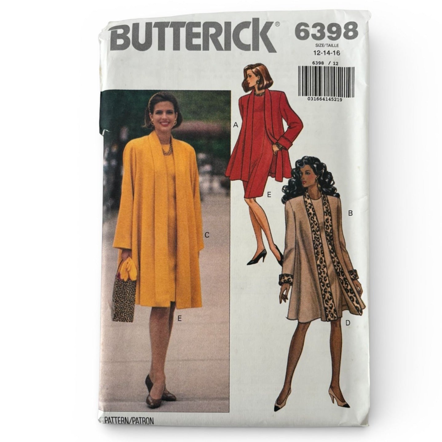 Butterick Sewing Pattern 6398 Coat Suit Dress Flare 90s Vintage 12 14 16 UC