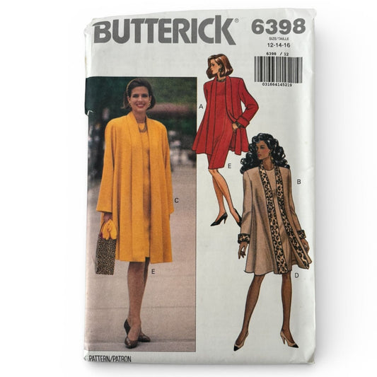 Butterick Sewing Pattern 6398 Coat Suit Dress Flare 90s Vintage 12 14 16 UC