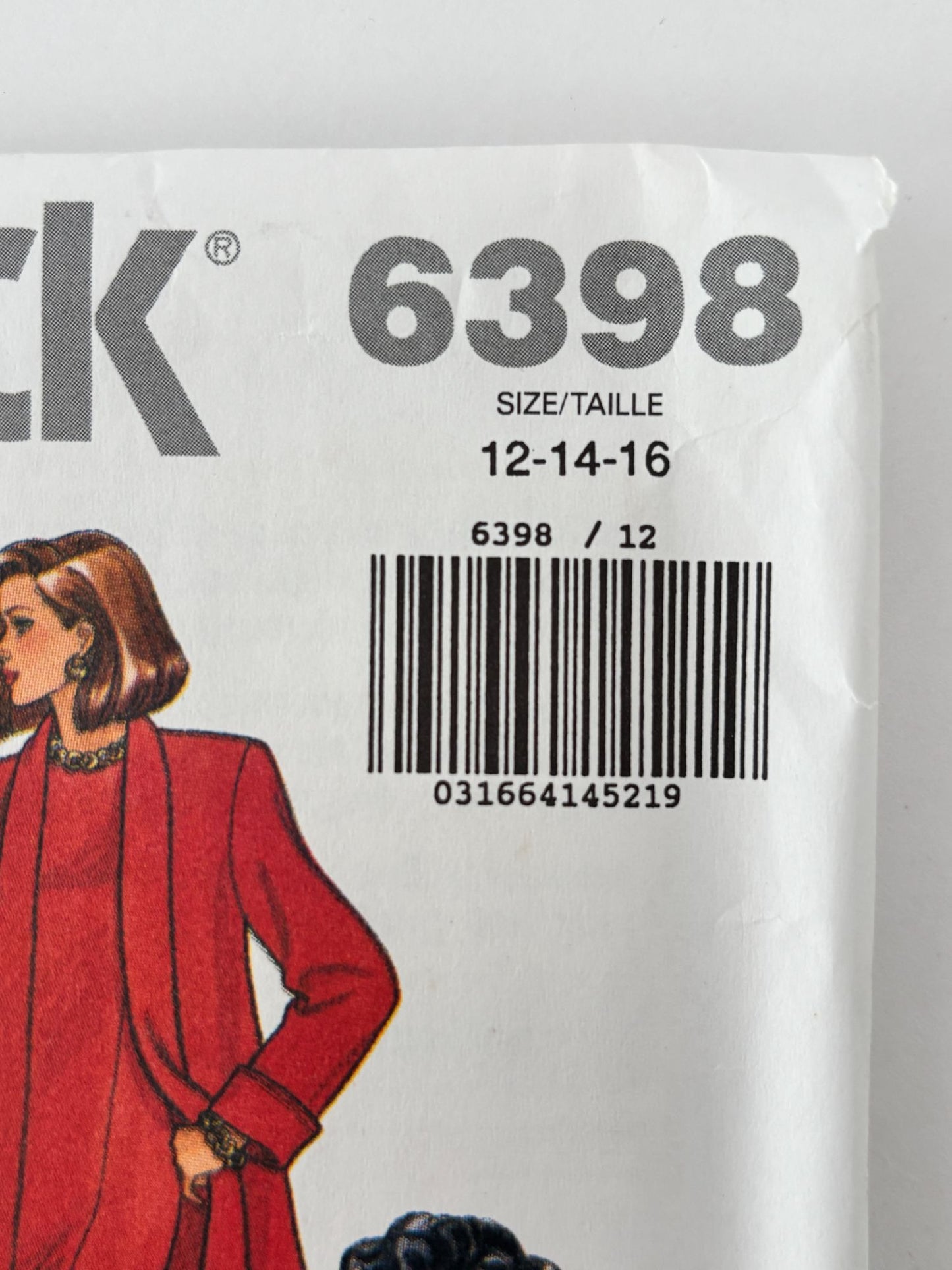 Butterick Sewing Pattern 6398 Coat Suit Dress Flare 90s Vintage 12 14 16 UC
