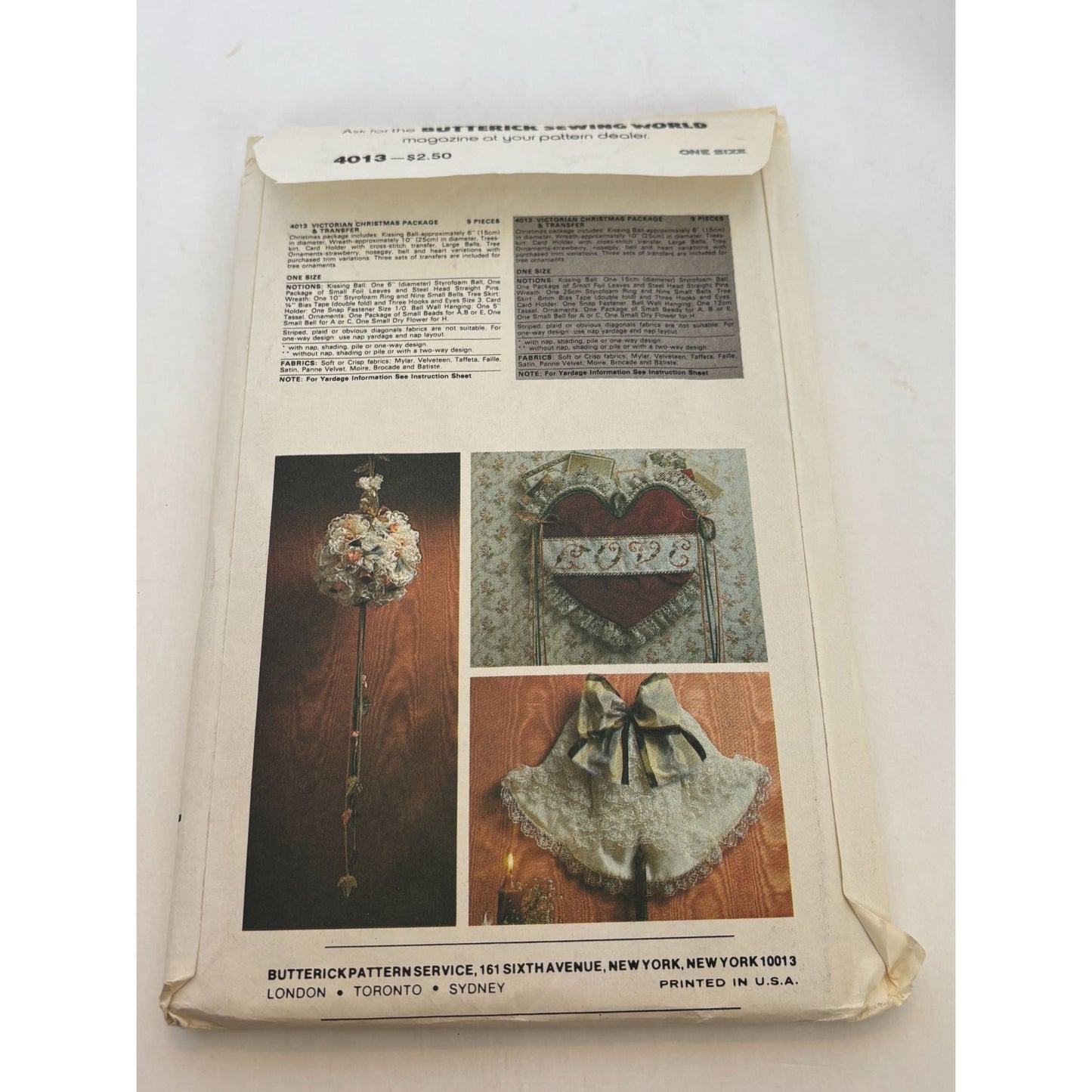 Butterick Sewing Pattern 4013 Victorian Christmas Tress Skirt Wreath Ornaments