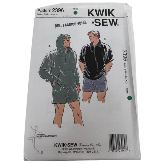 Kwik Sew Sewing Pattern 2396 Mens Hooded Shirt Shorts Athletic Sweatshirt S-XXL