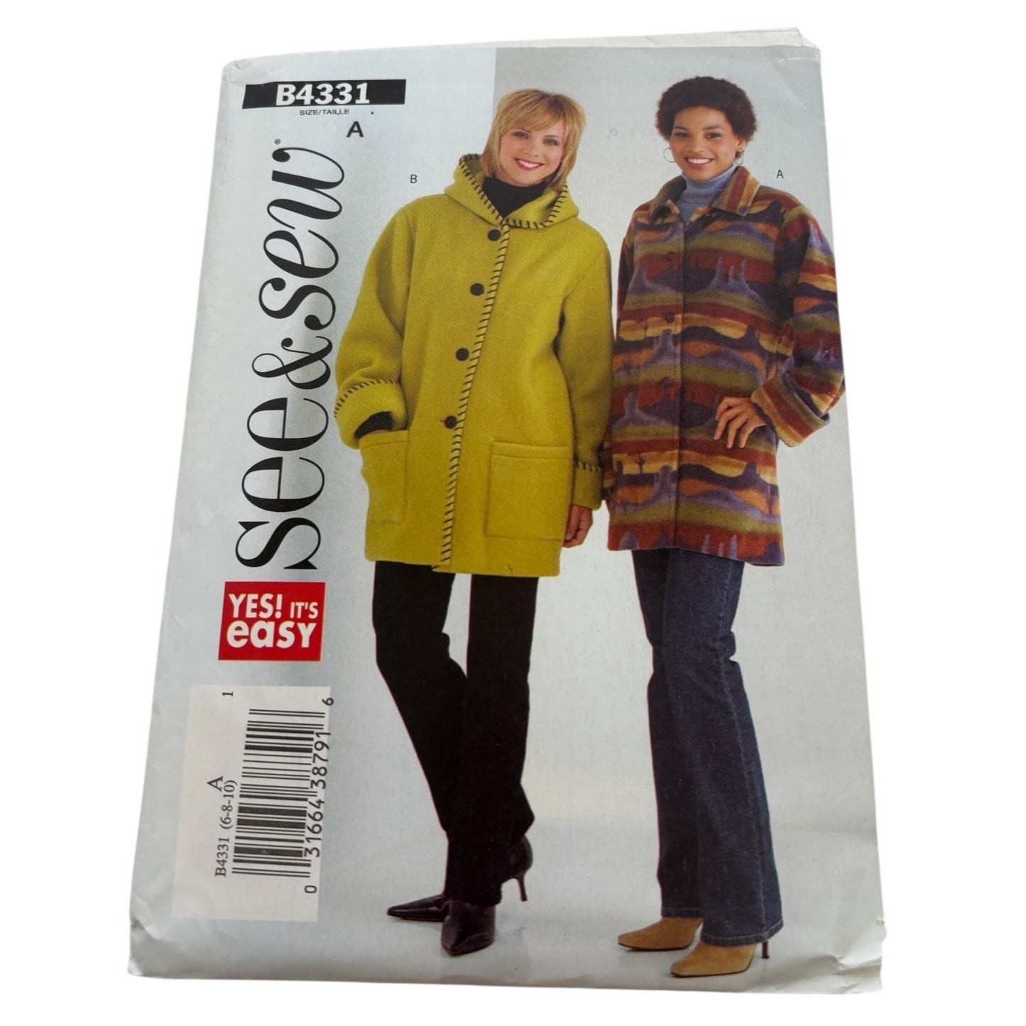 Butterick See and Sew Sewing Pattern B4331 Fleece Jacket Sizes 6 8 10 Easy Uncut