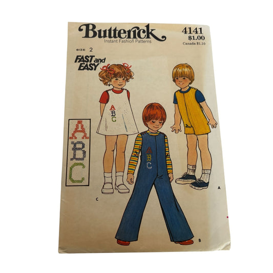 Butterick Sewing Pattern 4141 Toddlers Jumper Jumpsuit Dress Size 2T Easy Uncut