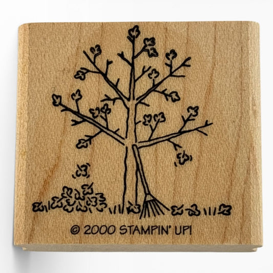 Stampin Up Rubber Stamp Fall Tree Falling Leaves Rake Autumn Season Card Making