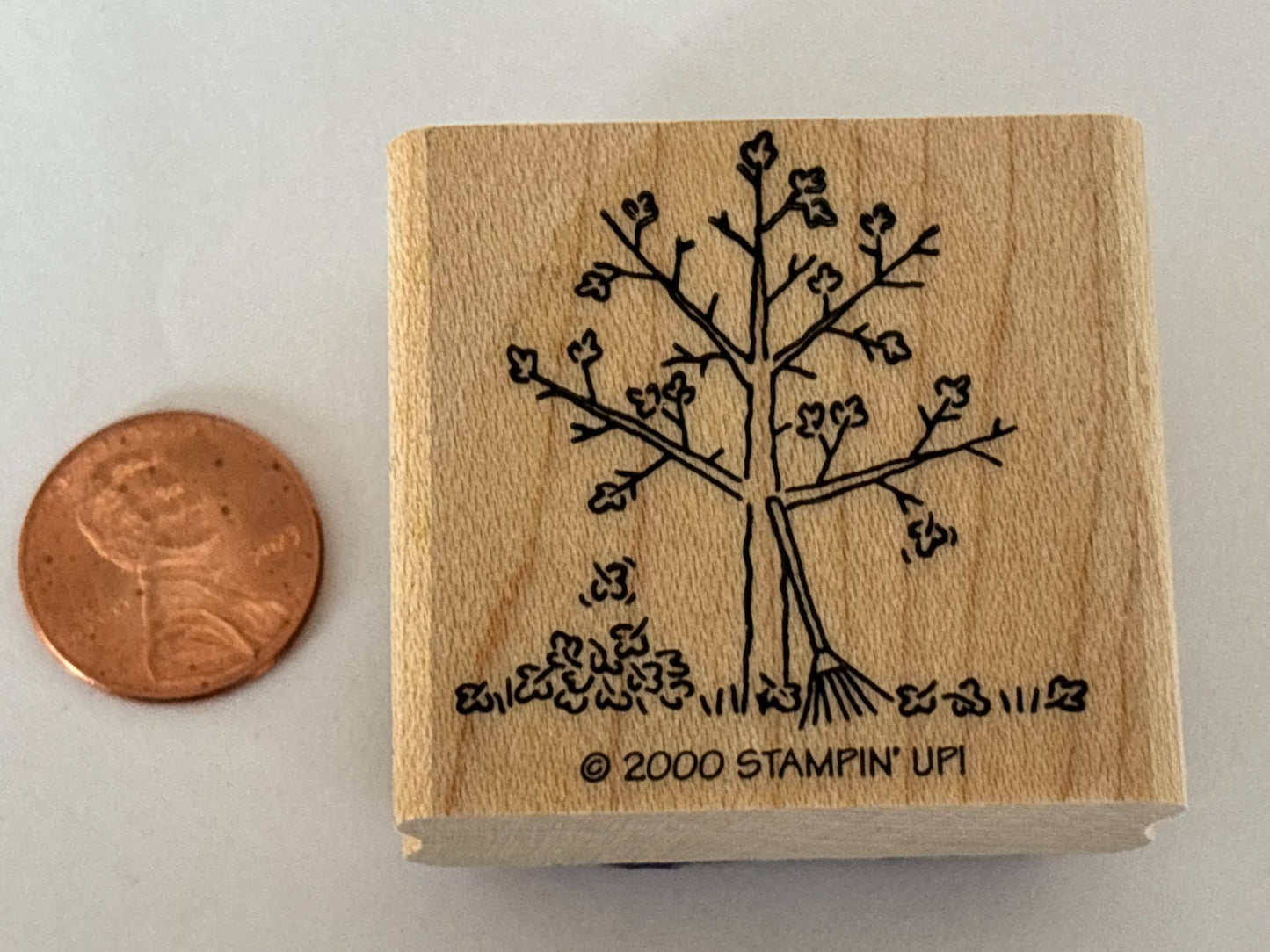 Stampin Up Rubber Stamp Fall Tree Falling Leaves Rake Autumn Season Card Making