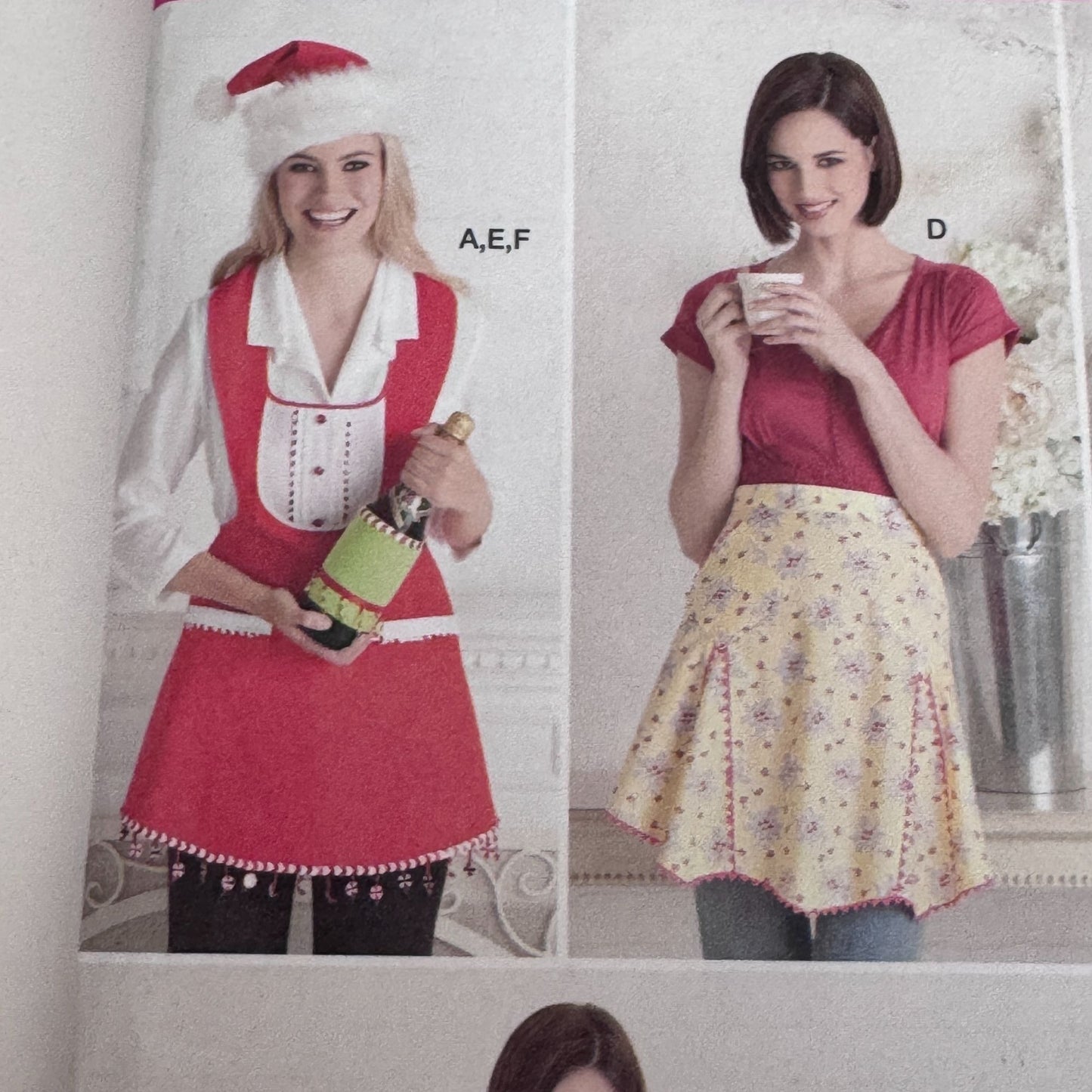 Simplicity Sewing Pattern 2298 Kitchen Aprons Retro Christmas Santa Hat S M L UC