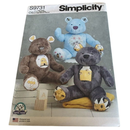 Simplicity Sewing Pattern S9731 Memory Bear Plush Toy by Carla Reiss 18" Uncut