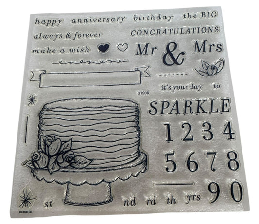 CTMH Acrylic Stamp Set Its Your Day to Sparkle Birthday Cake Banner Anniversary