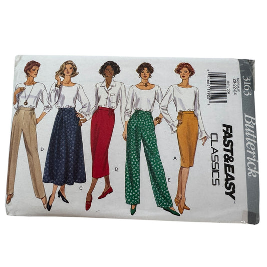 Butterick Sewing Pattern 3163 Slightly Tapered Skirt Pants Classic Easy UC 1990s