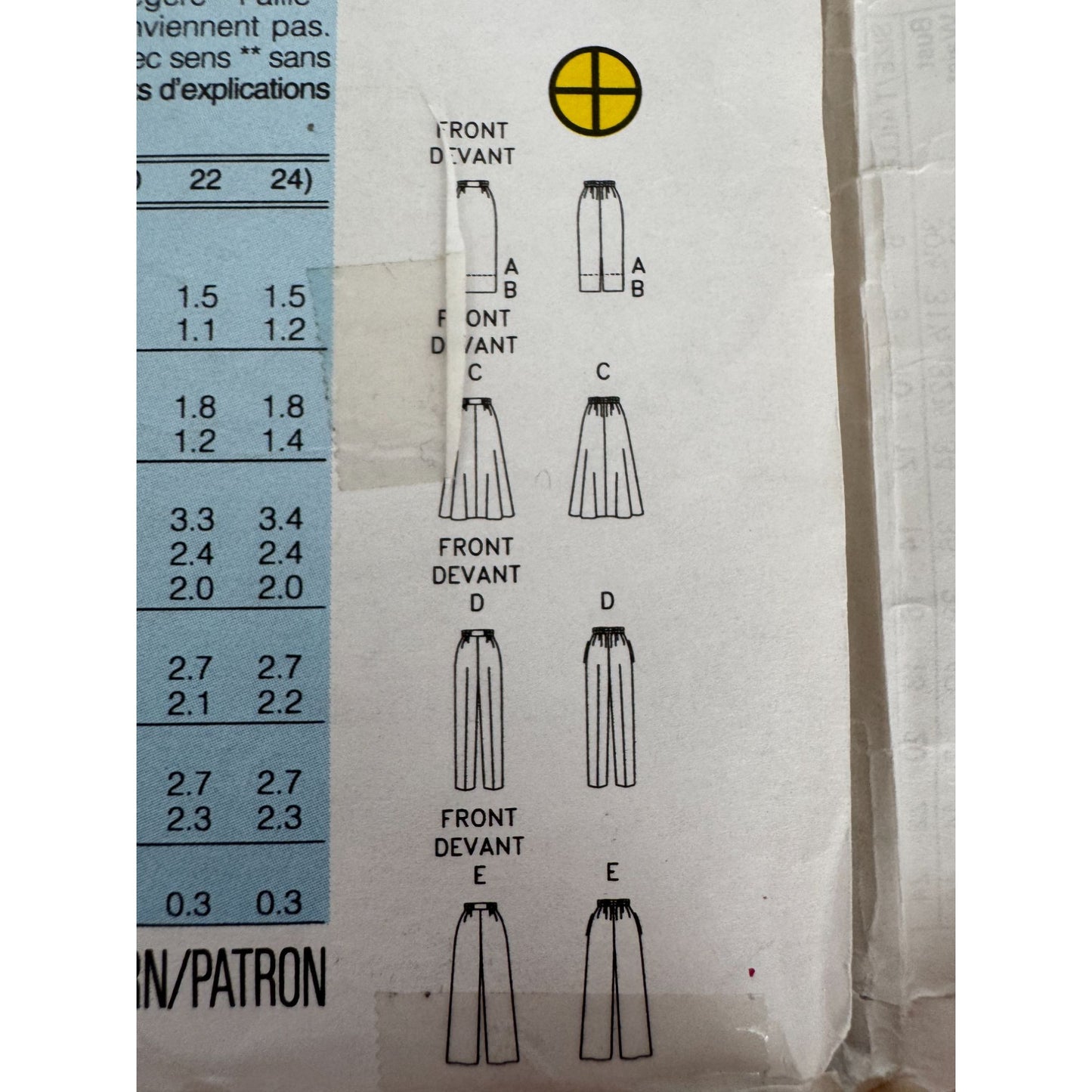 Butterick Sewing Pattern 3163 Slightly Tapered Skirt Pants Classic Easy UC 1990s