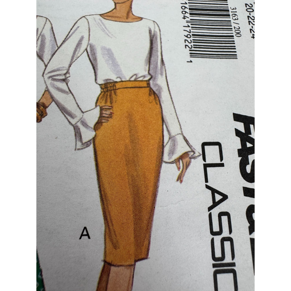 Butterick Sewing Pattern 3163 Slightly Tapered Skirt Pants Classic Easy UC 1990s
