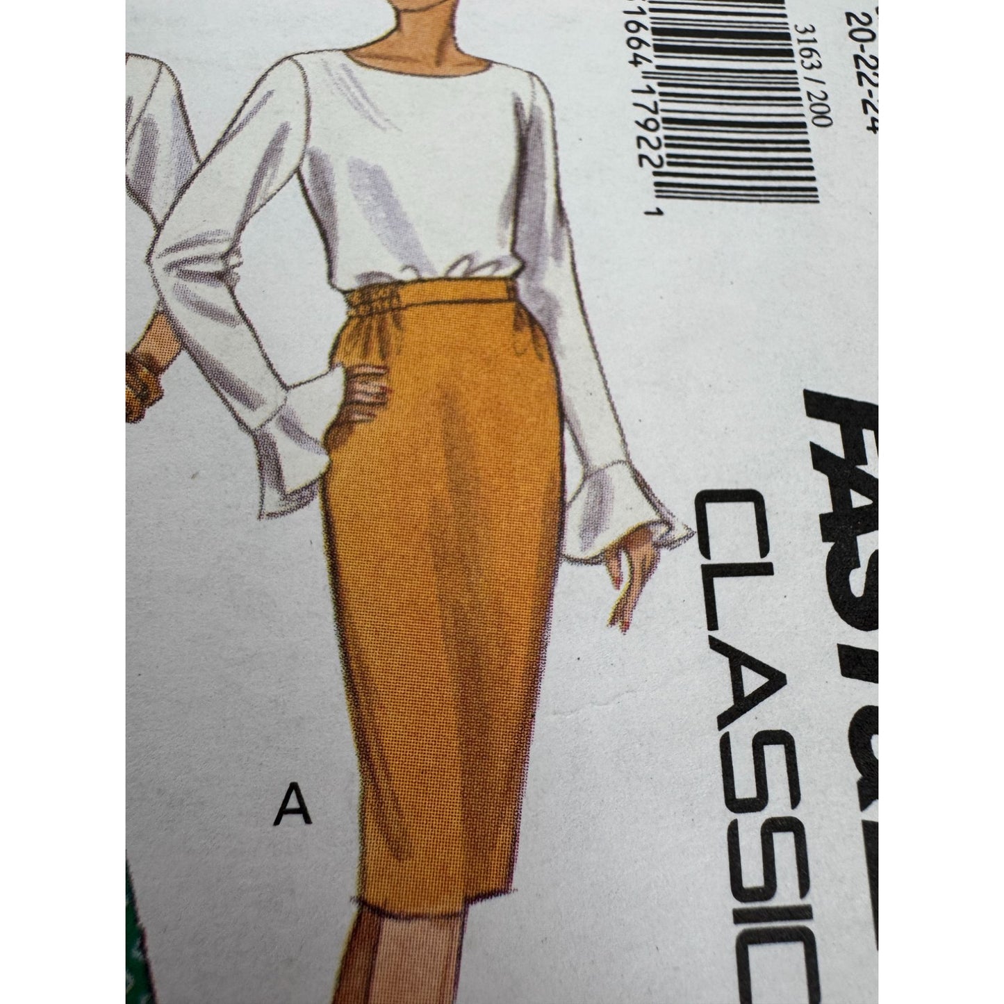 Butterick Sewing Pattern 3163 Slightly Tapered Skirt Pants Classic Easy UC 1990s